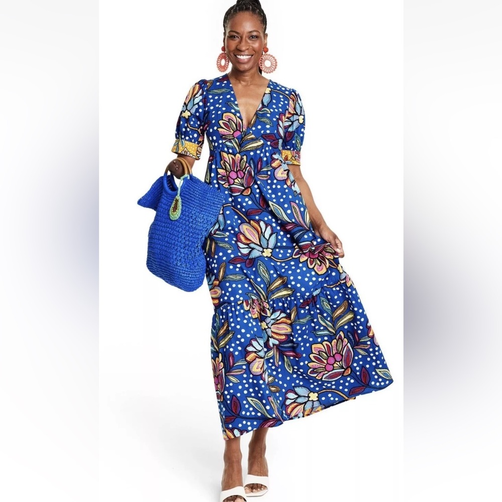 Tabitha Brown Target Women's Mixed Floral Polka Dot Print Puff Sleeve Dress 2